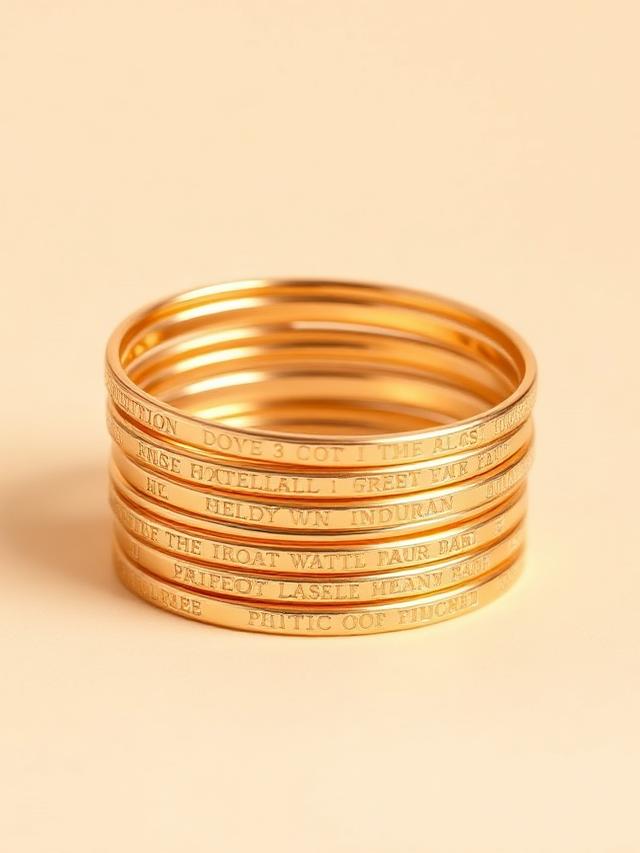 Engraved Gold Bangle Stack