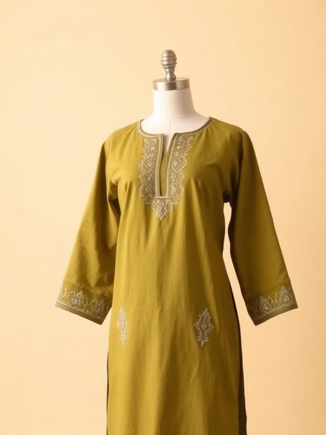 Olive Zari Straight Kurti
