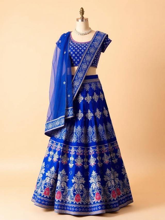 Royal Blue Silk Lehenga