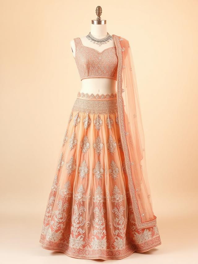 Peach Pearl Reception Lehenga