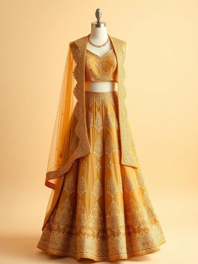 Antique Gold Tissue Lehenga