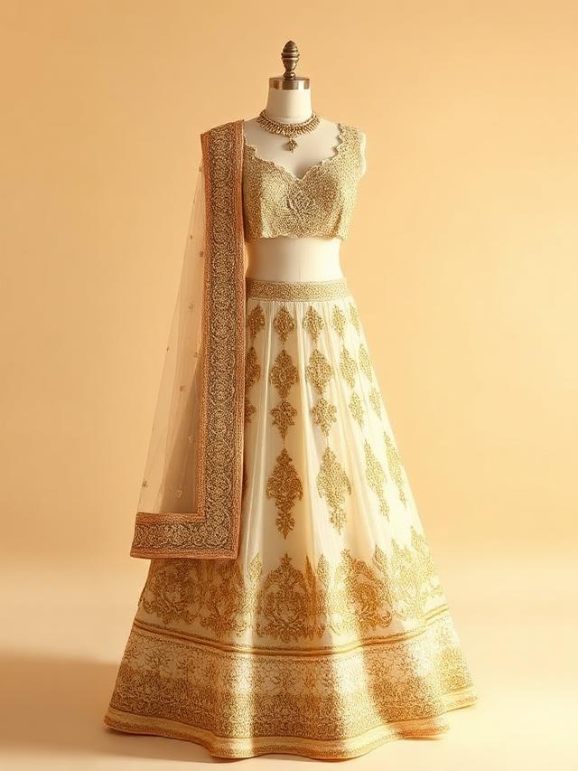 Ivory Gold Engagement Lehenga