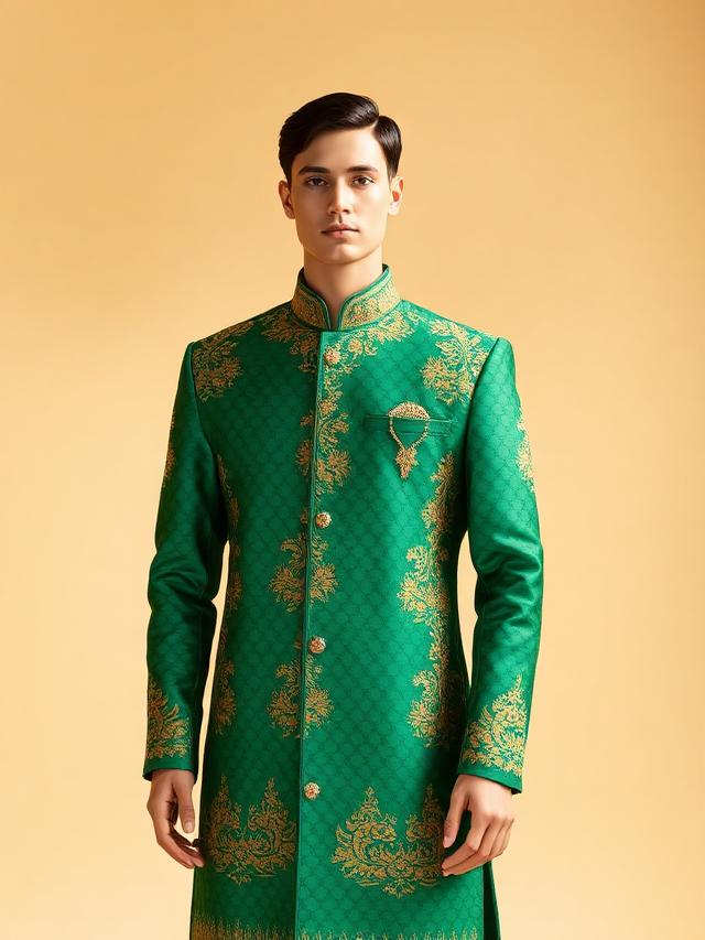 Emerald Brocade Sherwani