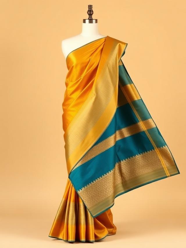Mustard & Teal Kanjivaram Saree