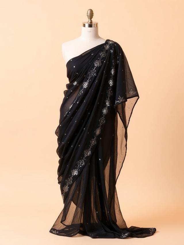 Midnight Sequin Net Saree