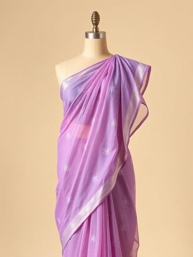 Lilac Chiffon Zari Saree