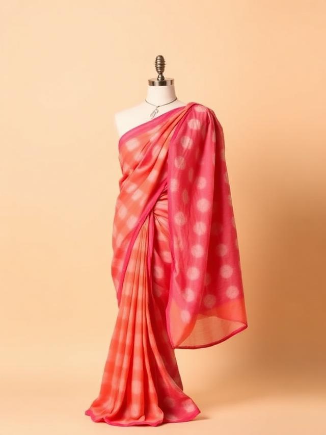 Coral Bandhani Silk Saree