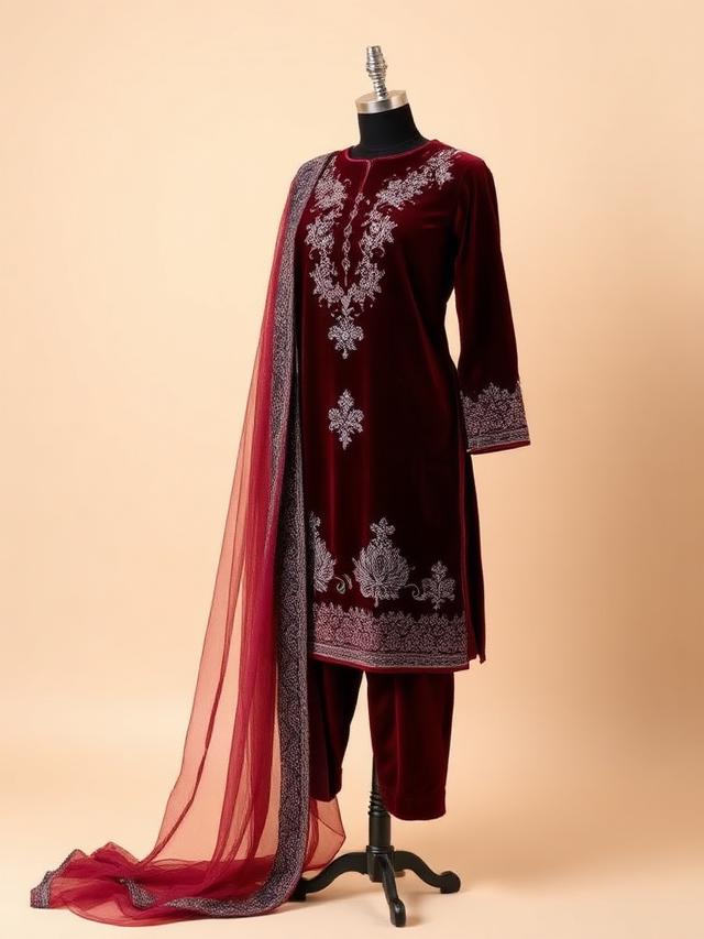 Wine Velvet Winter Suit